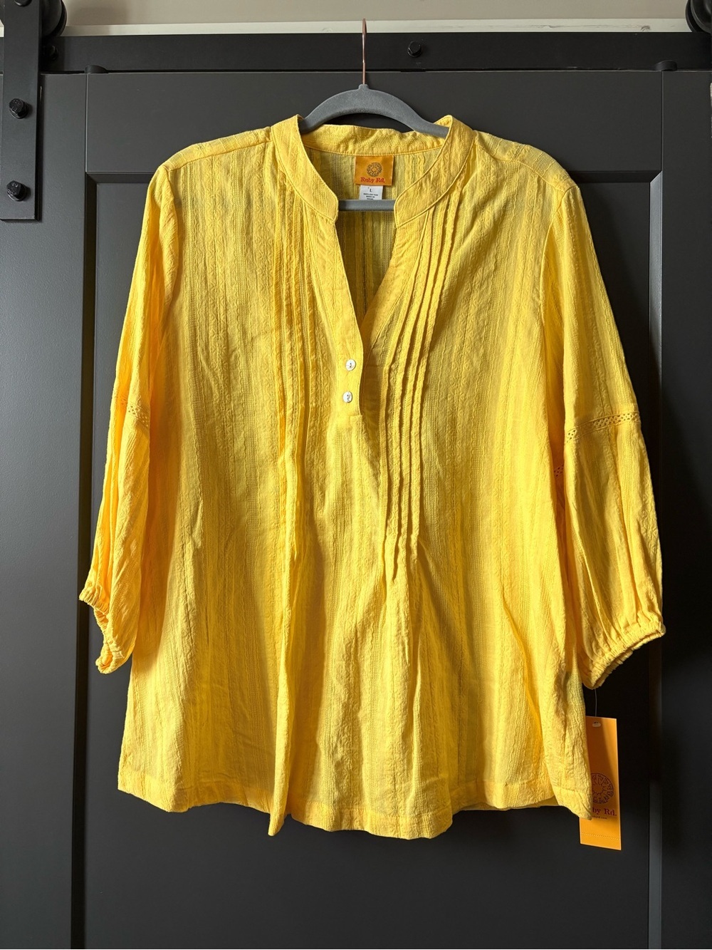 Ruby Rd. Bright Yellow Pintuck Tunic Top | 100% cotton